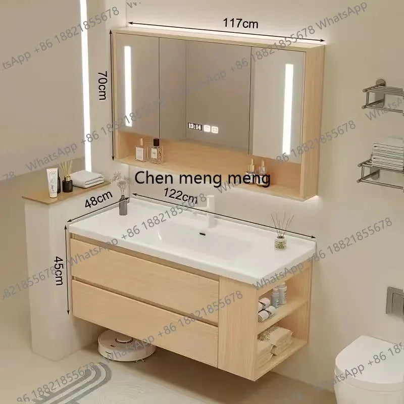 A53 Floating Bathroom Vanity with Ceramic Integrated Sink Combo, Wall Mounted Storage Cabinet with 2 Drawers Faucet & Pop Up Dra