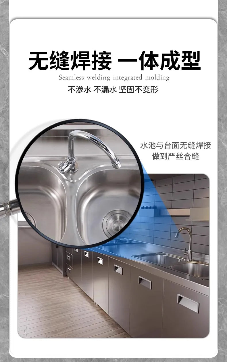 304 stainless steel kitchen cabinets integrated forming countertop thickened storage cupboard