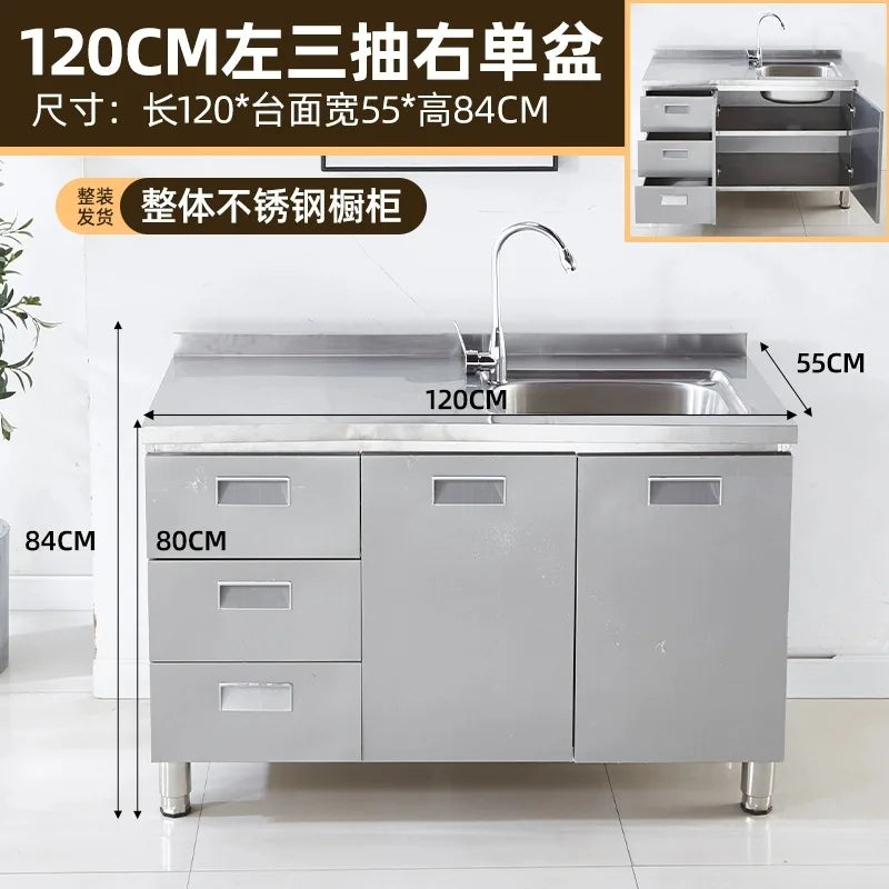 304 stainless steel kitchen cabinets integrated forming countertop thickened storage cupboard