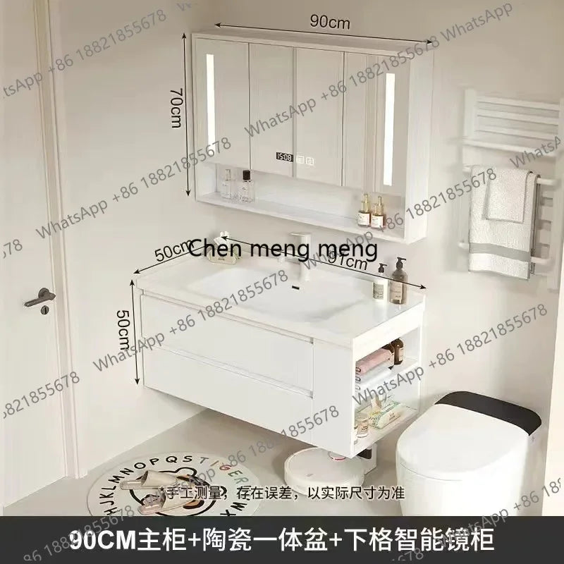 A53 Floating Bathroom Vanity with Ceramic Integrated Sink Combo, Wall Mounted Storage Cabinet with 2 Drawers Faucet & Pop Up Dra