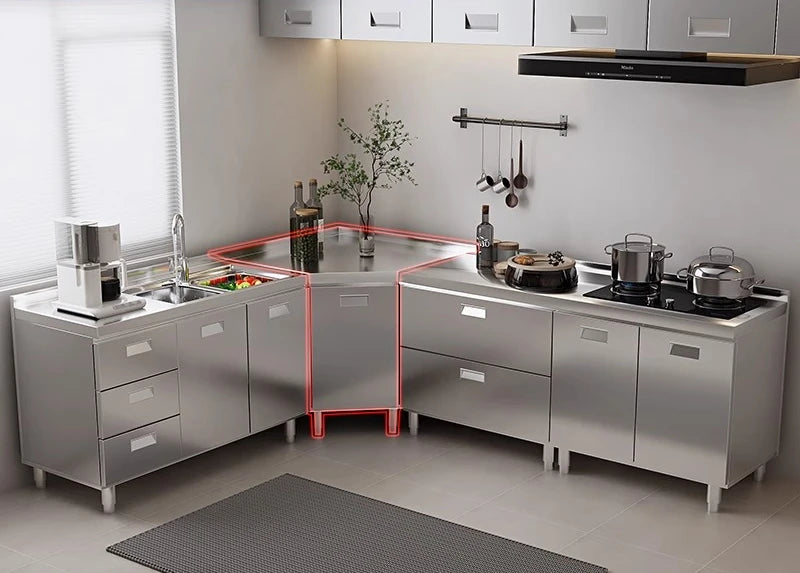 304 stainless steel kitchen cabinets integrated forming countertop thickened storage cupboard