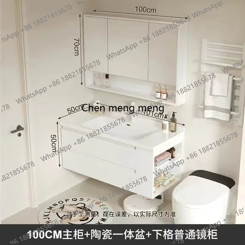 A53 Floating Bathroom Vanity with Ceramic Integrated Sink Combo, Wall Mounted Storage Cabinet with 2 Drawers Faucet & Pop Up Dra
