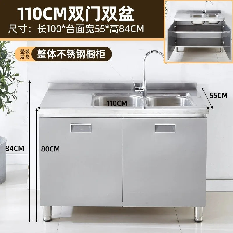 304 stainless steel kitchen cabinets integrated forming countertop thickened storage cupboard
