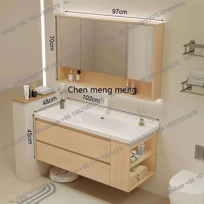 A53 Floating Bathroom Vanity with Ceramic Integrated Sink Combo, Wall Mounted Storage Cabinet with 2 Drawers Faucet & Pop Up Dra