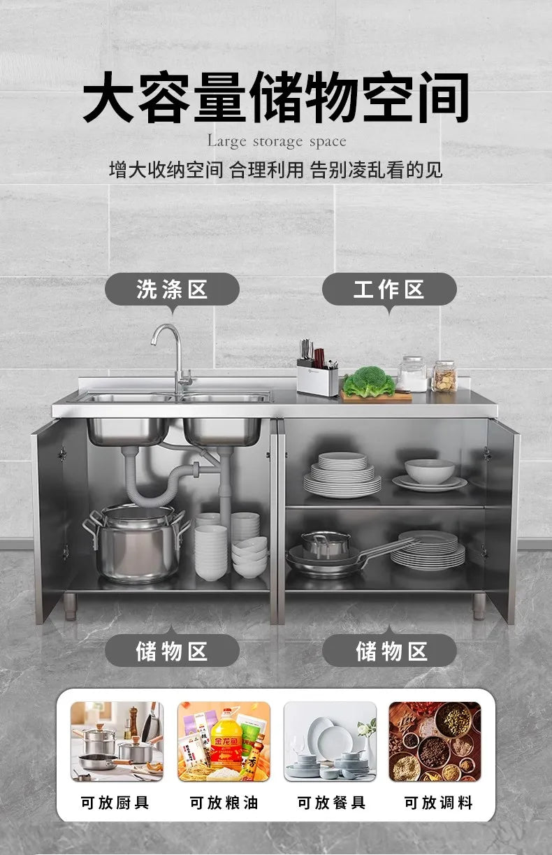 304 stainless steel kitchen cabinets integrated forming countertop thickened storage cupboard