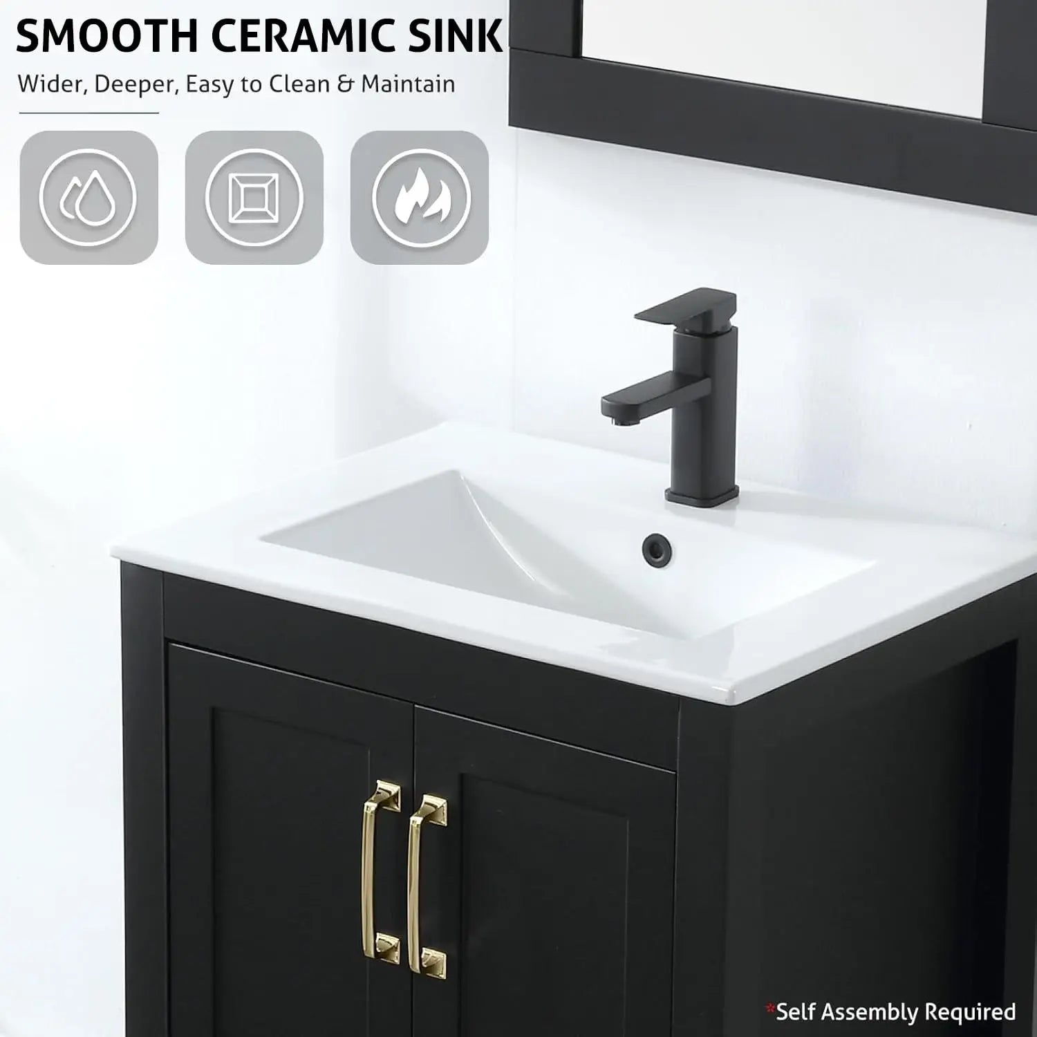 24in Black Bathroom Vanity Combo w/Undermount Sink,Matte Black Faucet,Wood Cabinet,Customized