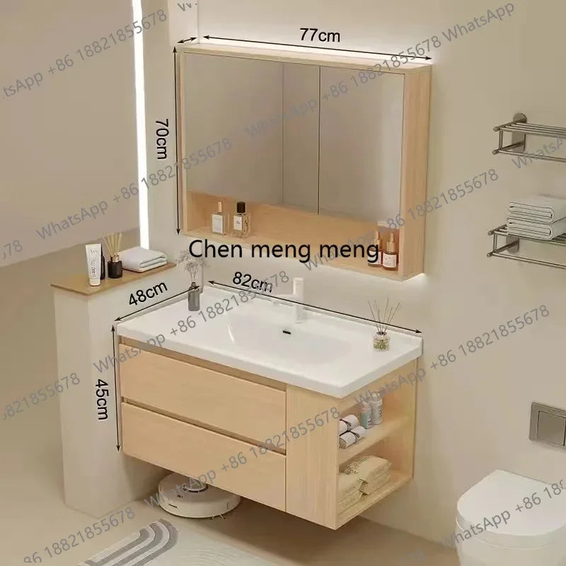 A53 Floating Bathroom Vanity with Ceramic Integrated Sink Combo, Wall Mounted Storage Cabinet with 2 Drawers Faucet & Pop Up Dra
