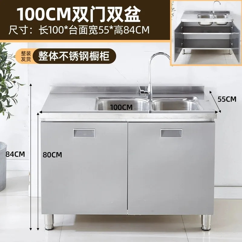 304 stainless steel kitchen cabinets integrated forming countertop thickened storage cupboard