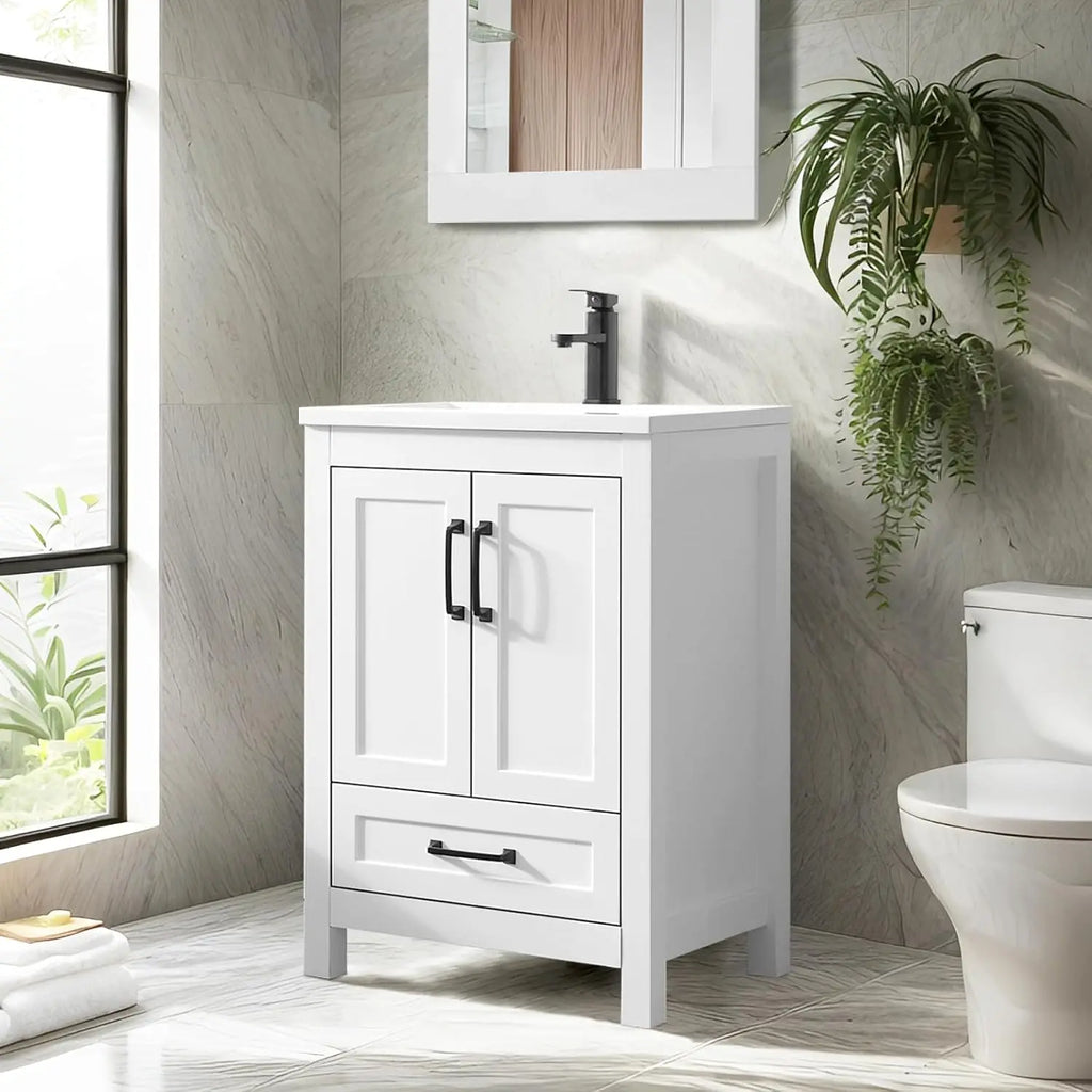 24in Black Bathroom Vanity Combo w/Undermount Sink,Matte Black Faucet,Wood Cabinet,Customized