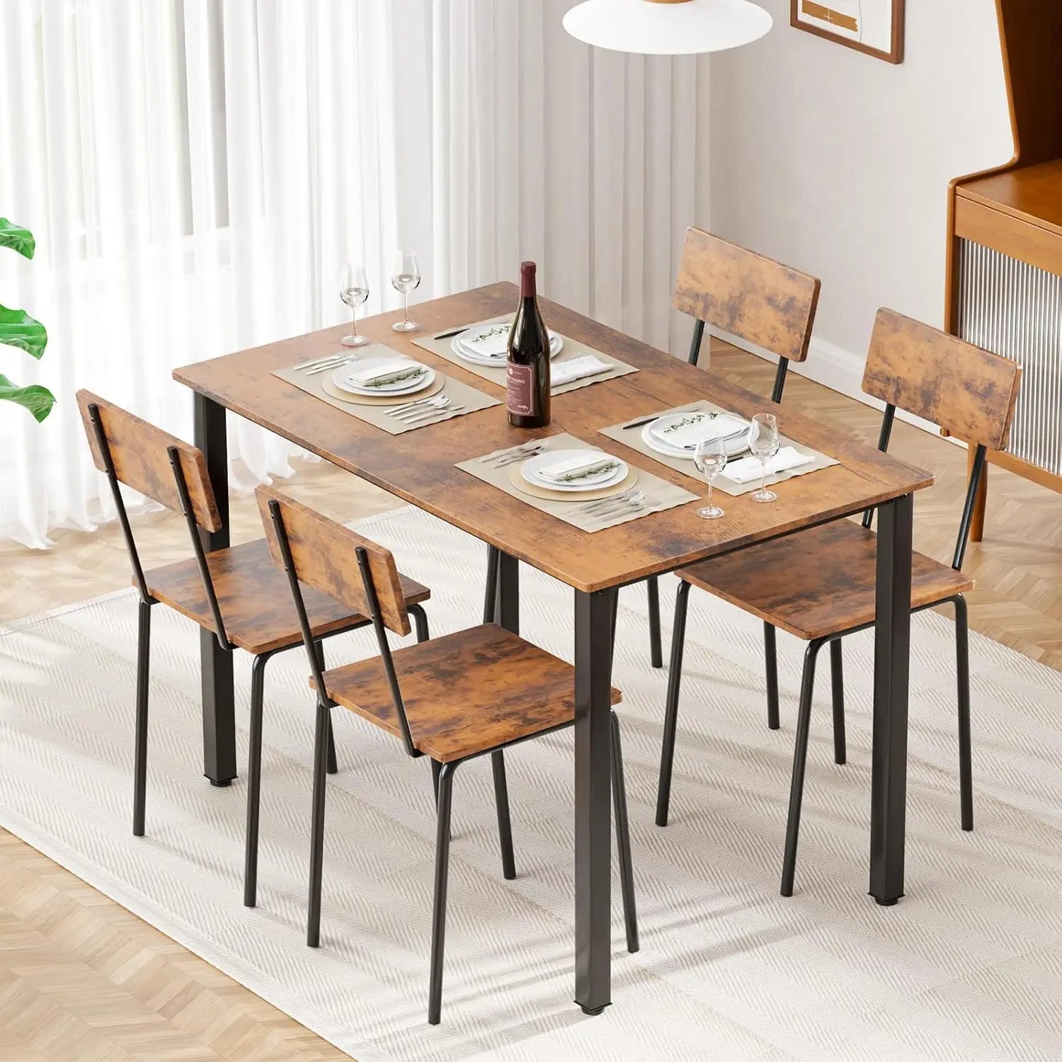 5-Piece Dining Table Set for 4, Reinforced Base Kitchen Furniture Compact for Small Space Apartment, Customized