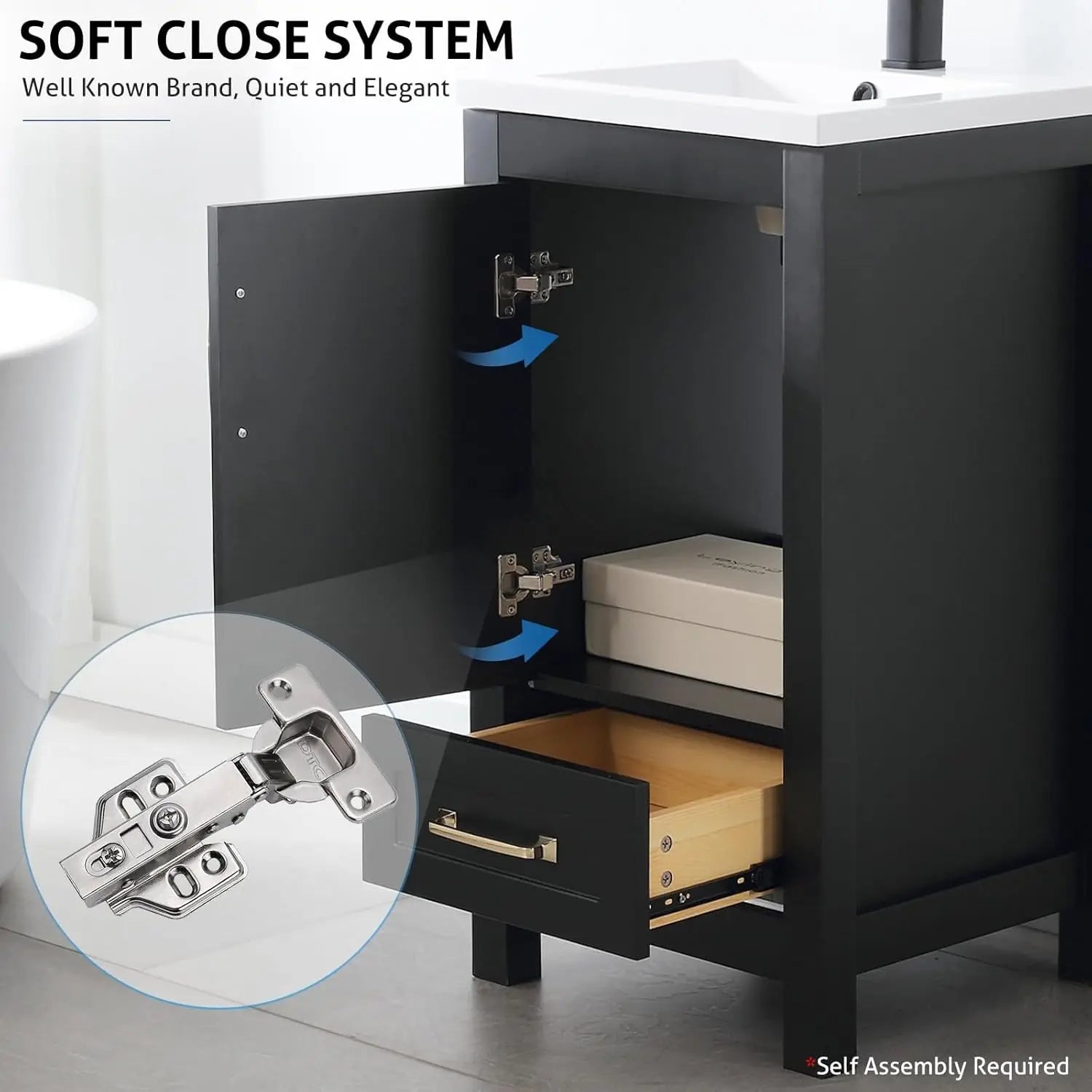 24in Black Bathroom Vanity Combo w/Undermount Sink,Matte Black Faucet,Wood Cabinet,Customized