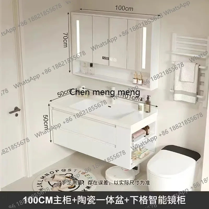 A53 Floating Bathroom Vanity with Ceramic Integrated Sink Combo, Wall Mounted Storage Cabinet with 2 Drawers Faucet & Pop Up Dra