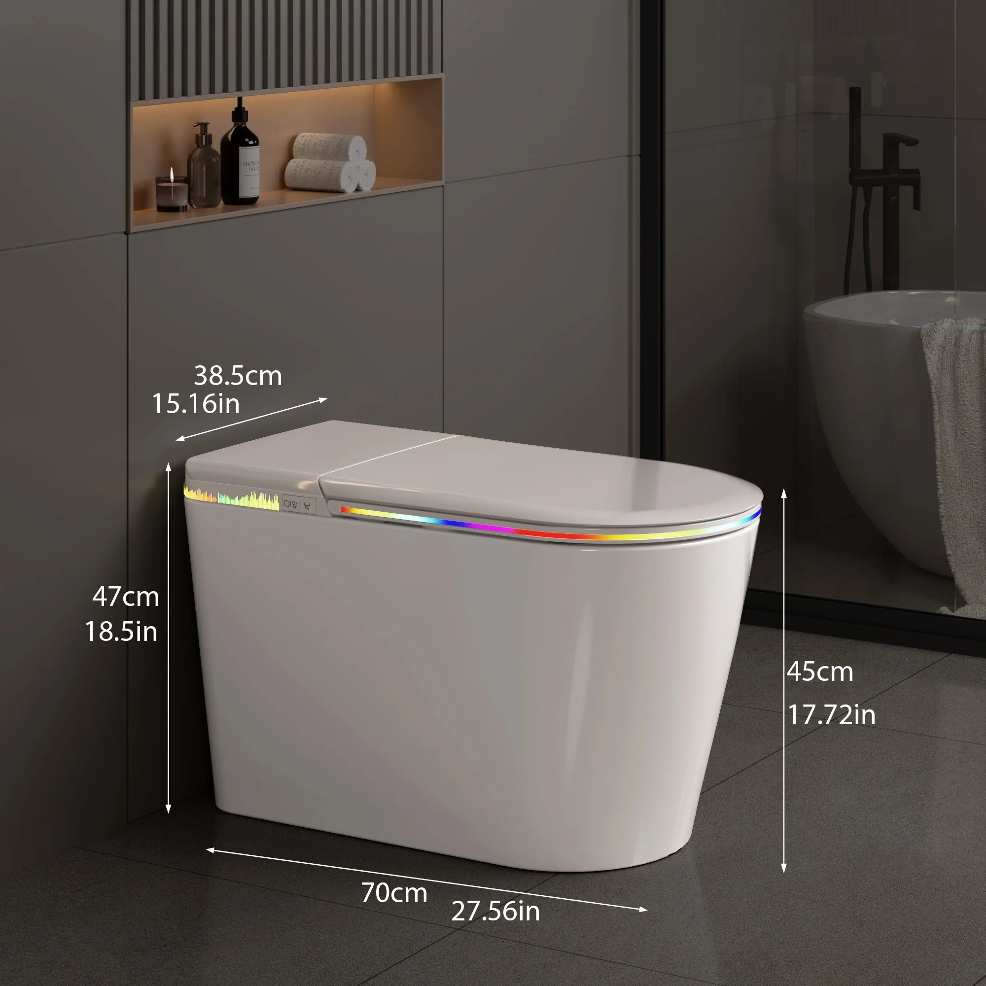 Smart Bidet Toilet Seat Heated Seat Self-Cleaning Nozzle Foam Shield Automatic Lid LED Display Remote Control for Kids Adults