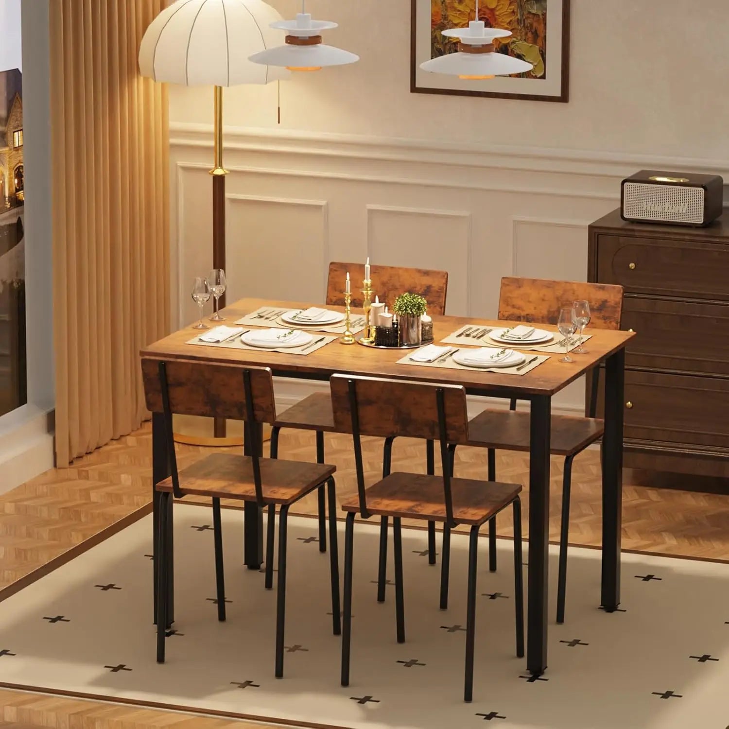 5-Piece Dining Table Set for 4, Reinforced Base Kitchen Furniture Compact for Small Space Apartment, Customized