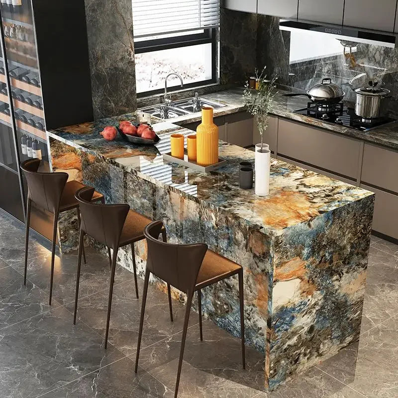 Any Size Custom Natural Marble Kitchen Island Storage Cabinet Waterproof Breakfast Bar Modern Home Kitchen Stone Counter Top
