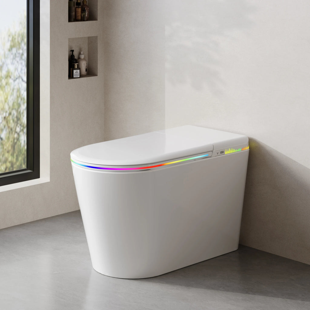 Smart Bidet Toilet Seat Heated Seat Self-Cleaning Nozzle Foam Shield Automatic Lid LED Display Remote Control for Kids Adults