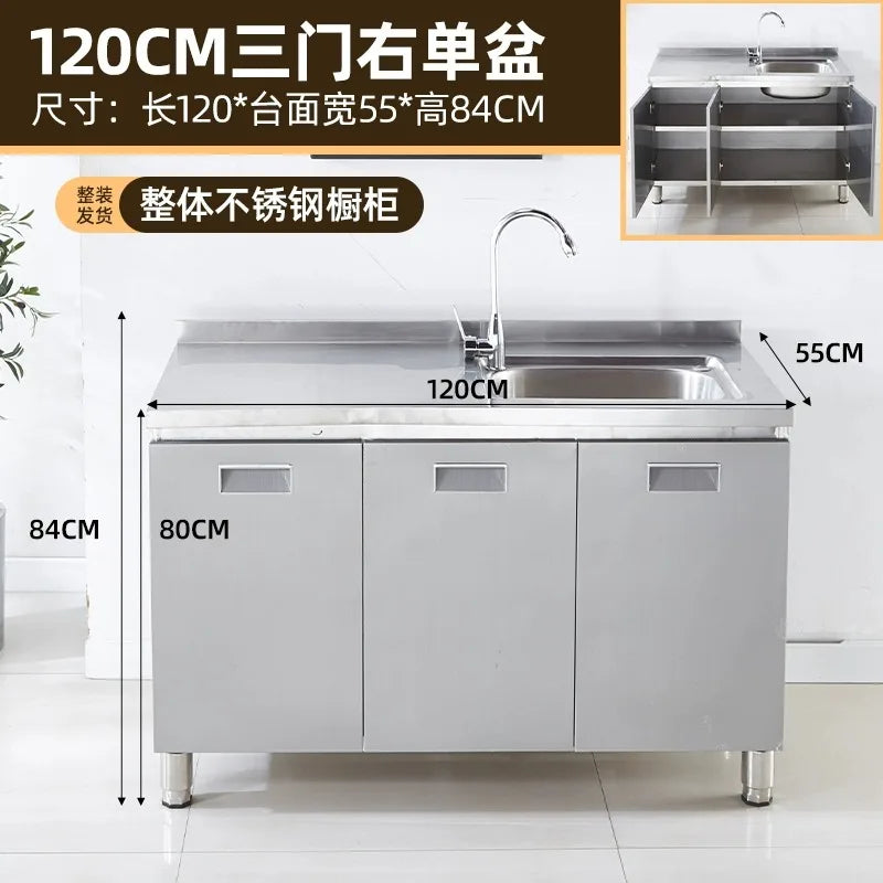 304 stainless steel kitchen cabinets integrated forming countertop thickened storage cupboard