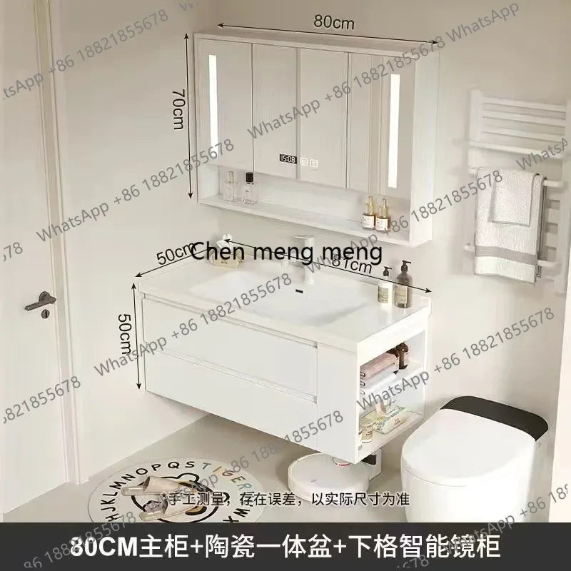 A53 Floating Bathroom Vanity with Ceramic Integrated Sink Combo, Wall Mounted Storage Cabinet with 2 Drawers Faucet & Pop Up Dra