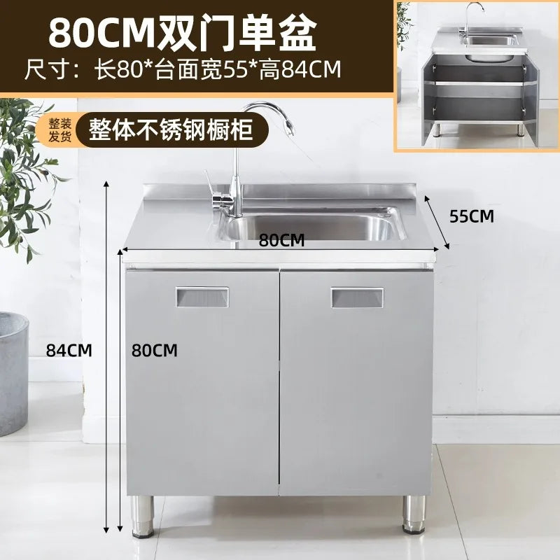 304 stainless steel kitchen cabinets integrated forming countertop thickened storage cupboard