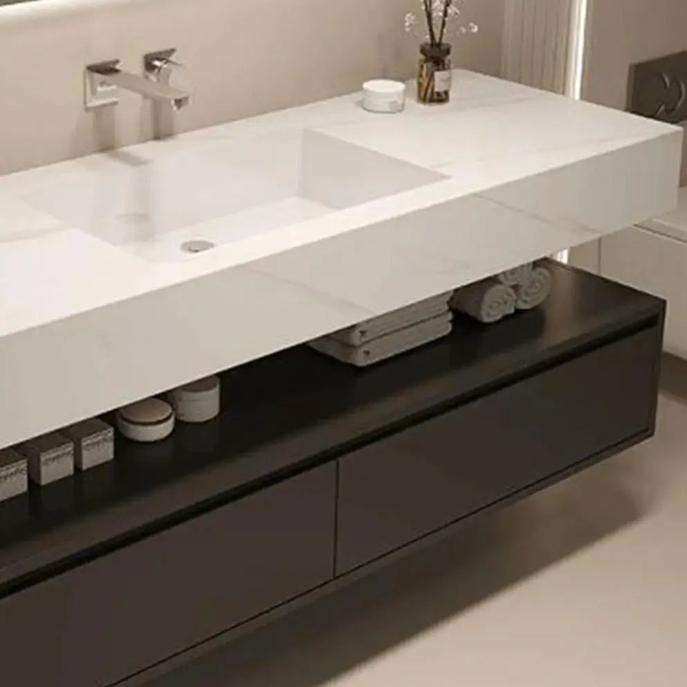 Modern Solid Wood Bathroom Vanity Cabinet Set with Wall-Mounted Table Desk Panel Mirror Sink Faucet Copper Drainer