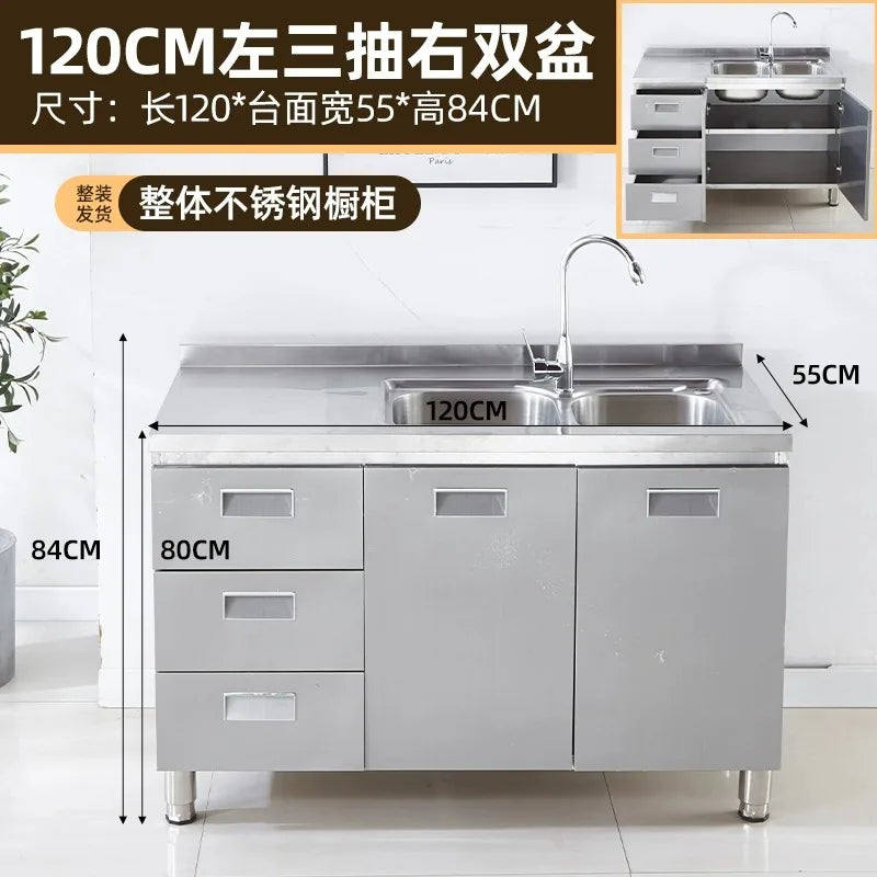 304 stainless steel kitchen cabinets integrated forming countertop thickened storage cupboard