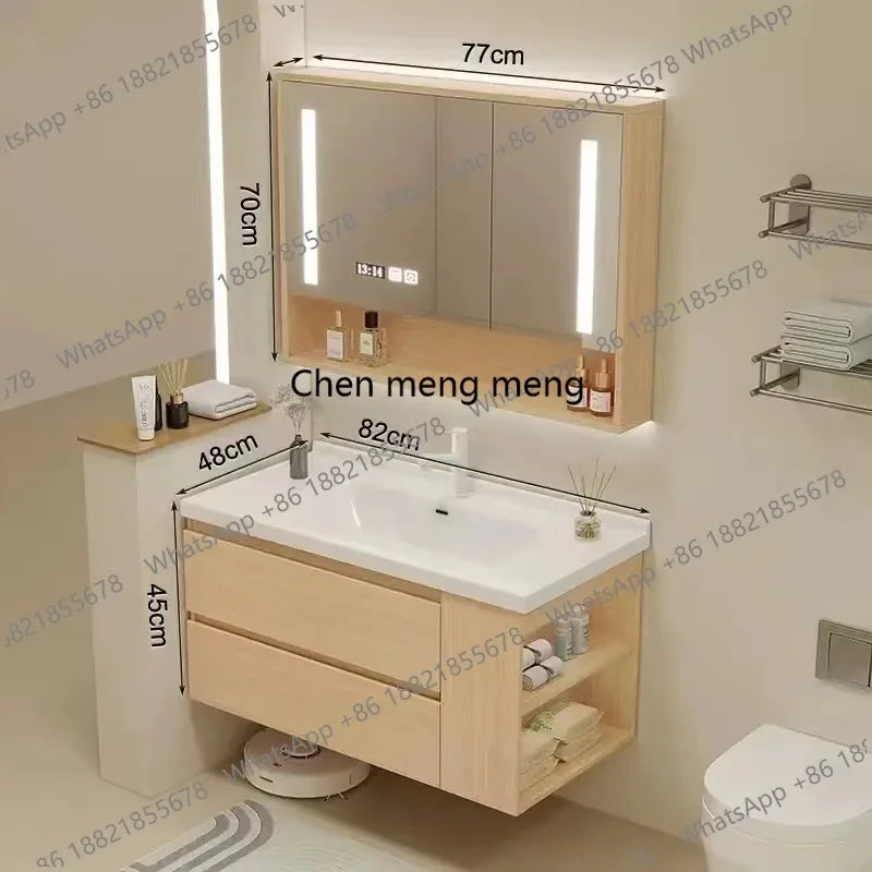 A53 Floating Bathroom Vanity with Ceramic Integrated Sink Combo, Wall Mounted Storage Cabinet with 2 Drawers Faucet & Pop Up Dra