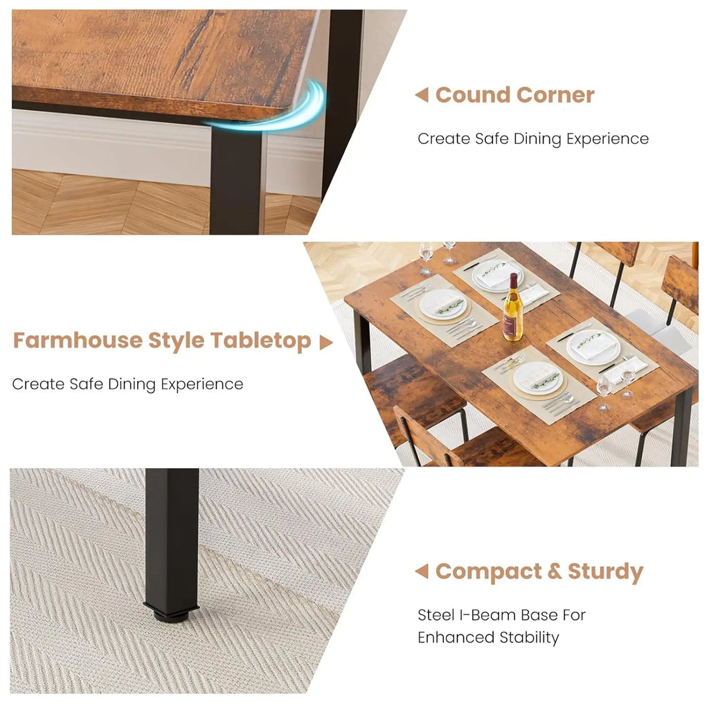 5-Piece Dining Table Set for 4, Reinforced Base Kitchen Furniture Compact for Small Space Apartment, Customized