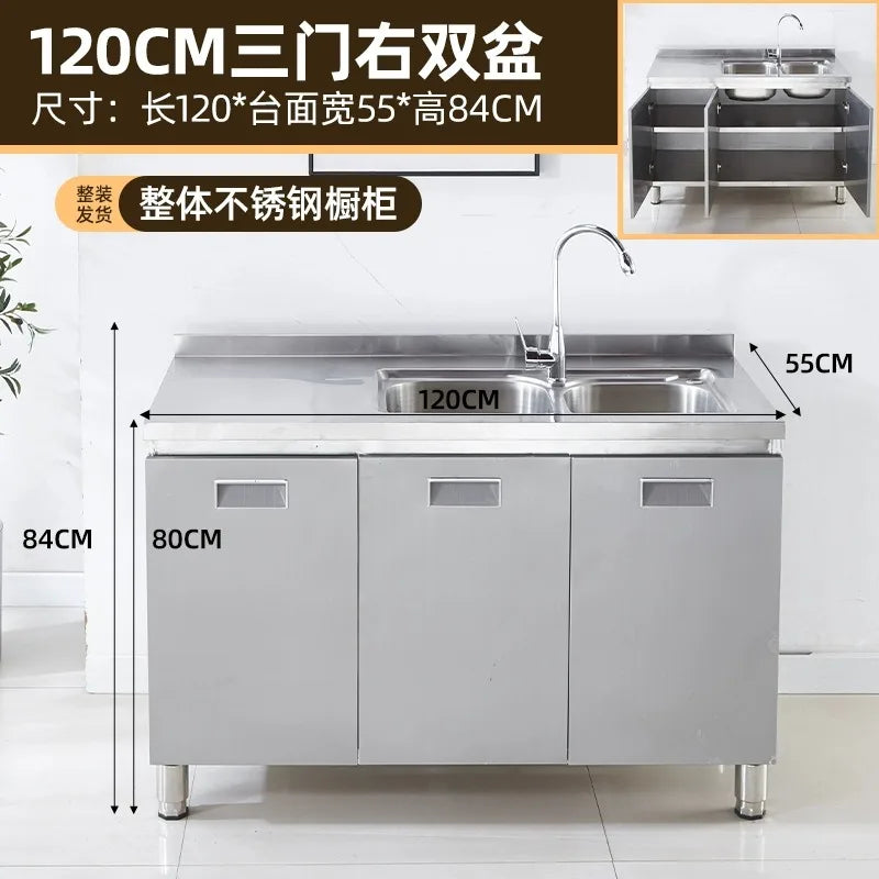 304 stainless steel kitchen cabinets integrated forming countertop thickened storage cupboard
