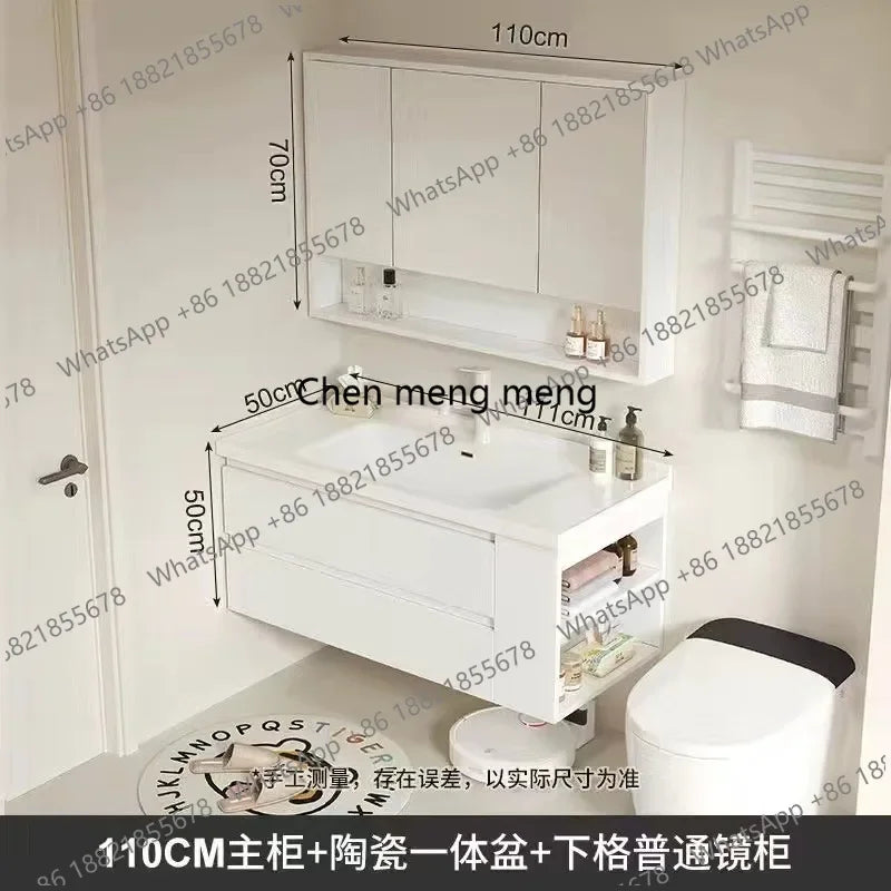 A53 Floating Bathroom Vanity with Ceramic Integrated Sink Combo, Wall Mounted Storage Cabinet with 2 Drawers Faucet & Pop Up Dra