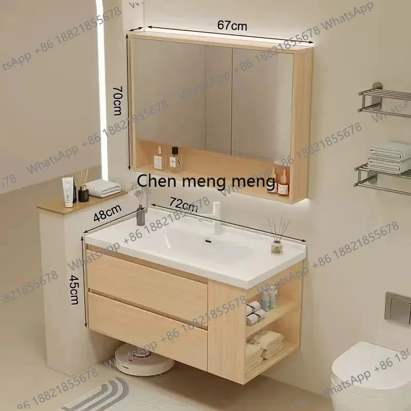 A53 Floating Bathroom Vanity with Ceramic Integrated Sink Combo, Wall Mounted Storage Cabinet with 2 Drawers Faucet & Pop Up Dra
