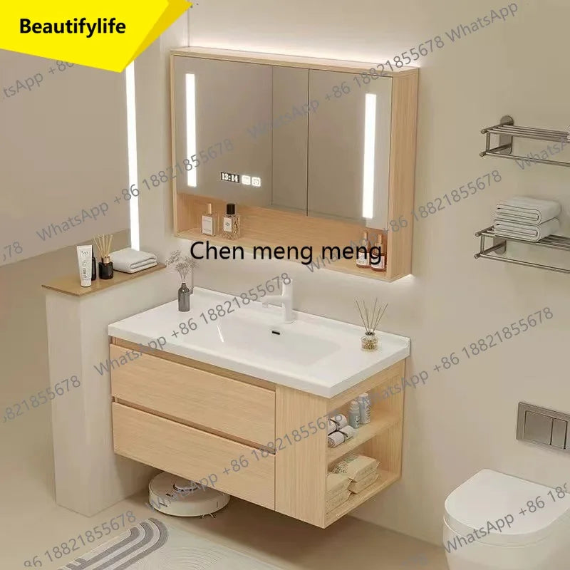 A53 Floating Bathroom Vanity with Ceramic Integrated Sink Combo, Wall Mounted Storage Cabinet with 2 Drawers Faucet & Pop Up Dra