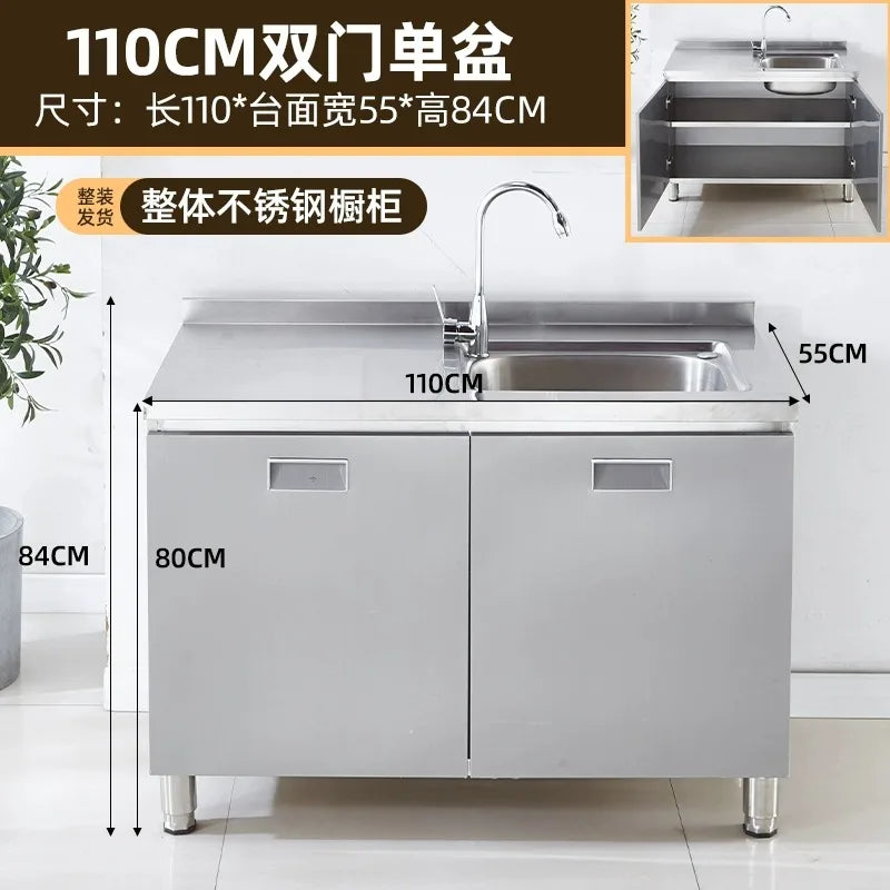 304 stainless steel kitchen cabinets integrated forming countertop thickened storage cupboard