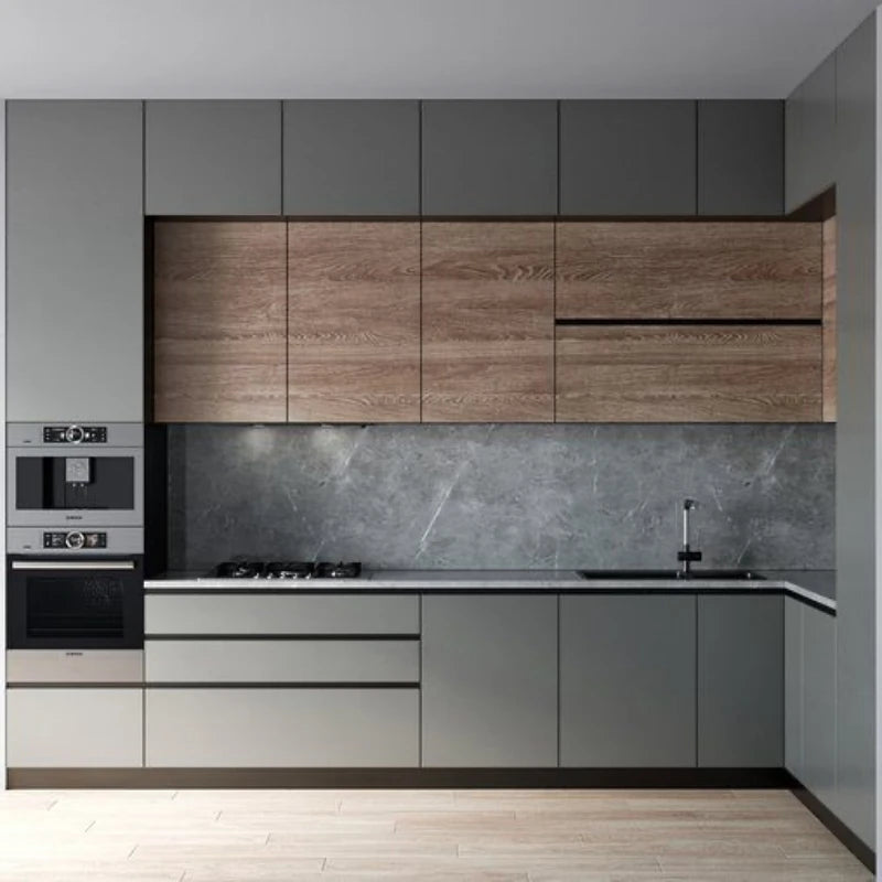 Custom Kitchen Cabinets Modern Pantry Dark Solid Real Wood Customizable Kitchen Furniture Cabinet Units Worktop