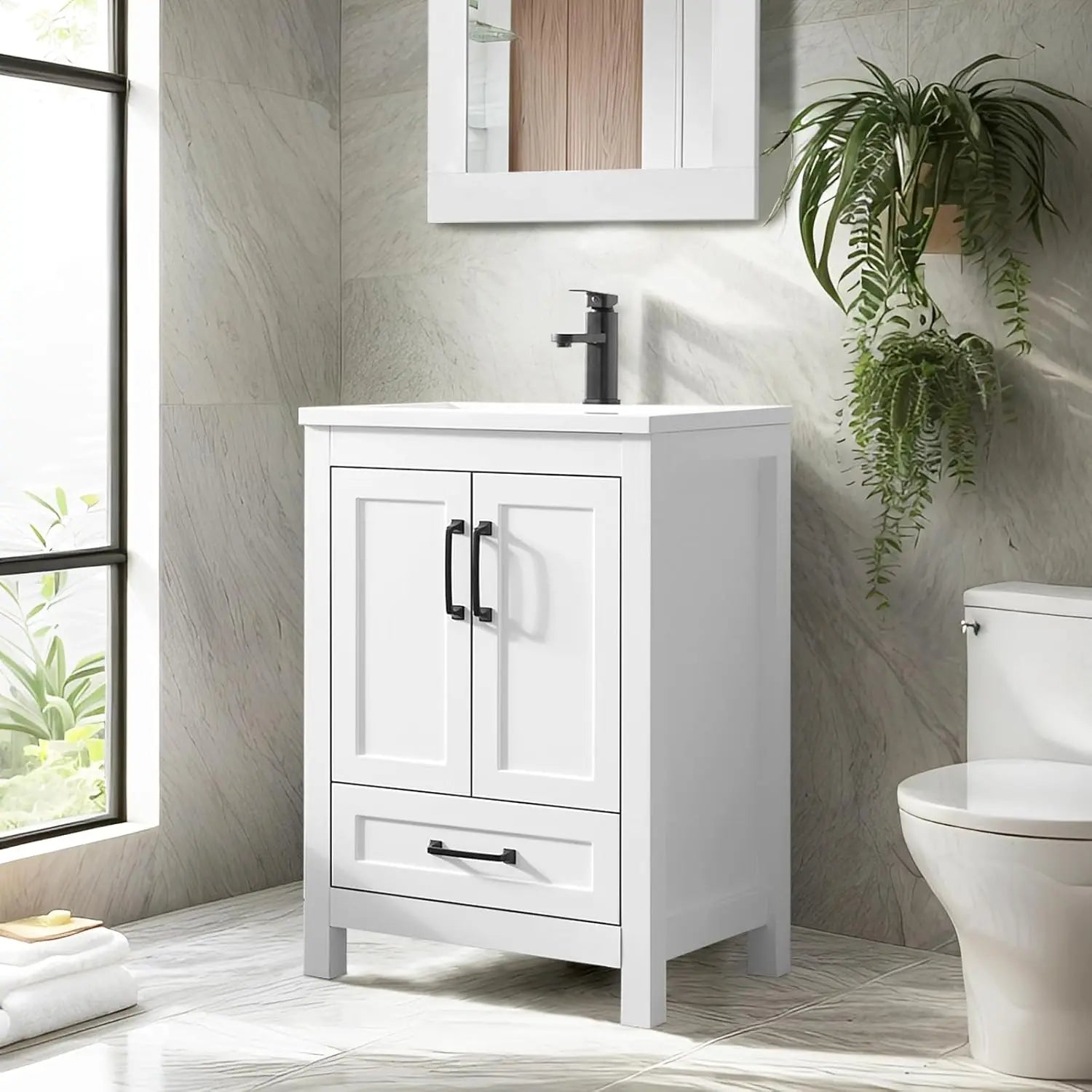 24in Black Bathroom Vanity Combo w/Undermount Sink,Matte Black Faucet,Wood Cabinet,Customized