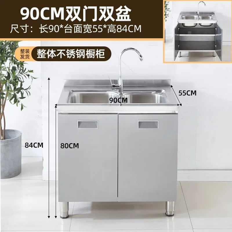 304 stainless steel kitchen cabinets integrated forming countertop thickened storage cupboard