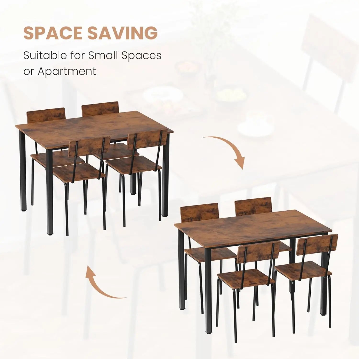 5-Piece Dining Table Set for 4, Reinforced Base Kitchen Furniture Compact for Small Space Apartment, Customized