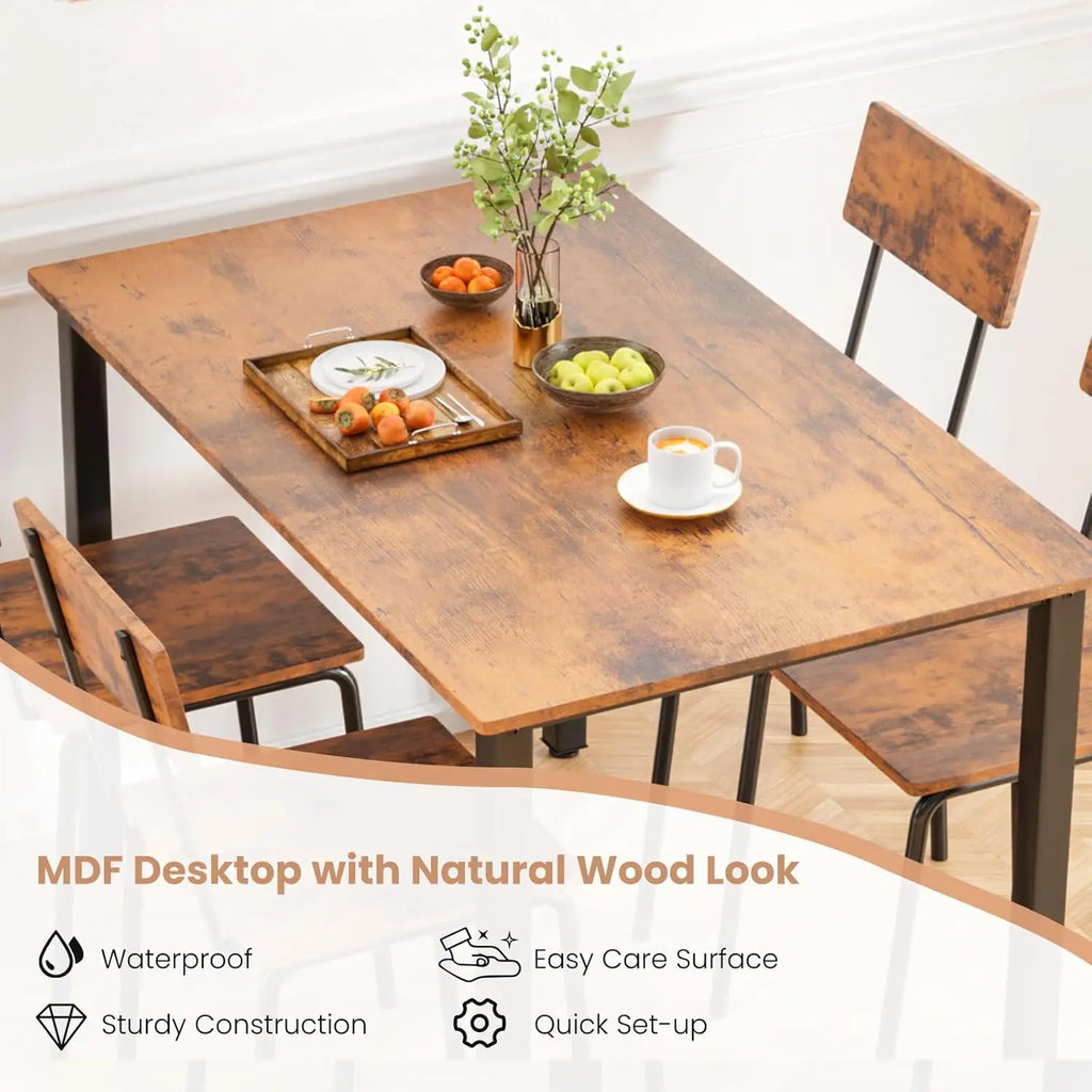 5-Piece Dining Table Set for 4, Reinforced Base Kitchen Furniture Compact for Small Space Apartment, Customized