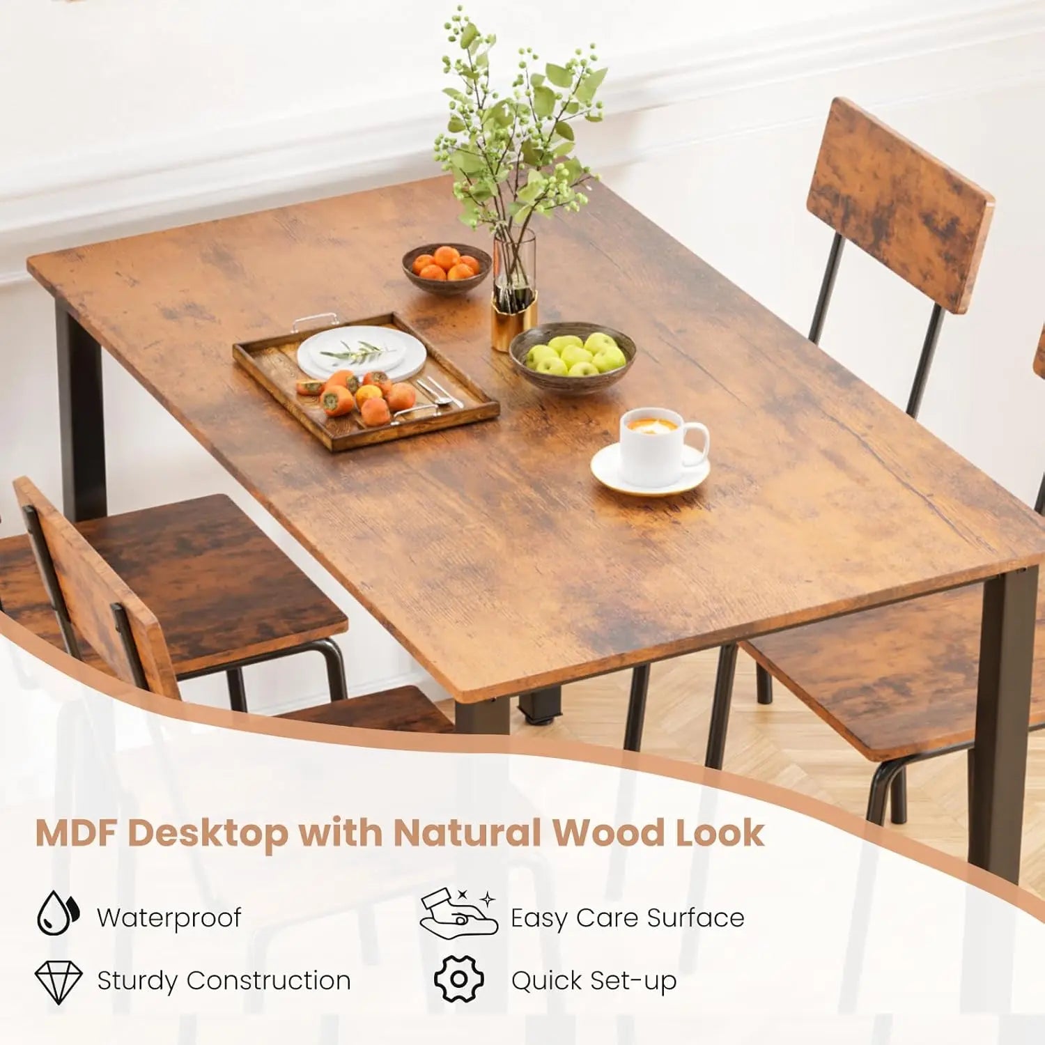 5-Piece Dining Table Set for 4, Reinforced Base Kitchen Furniture Compact for Small Space Apartment, Customized