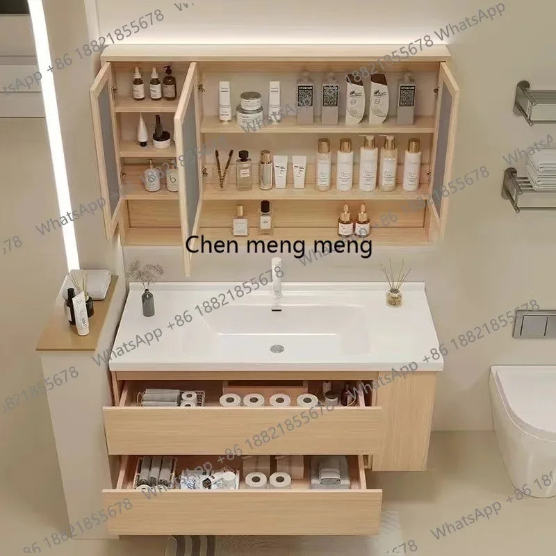A53 Floating Bathroom Vanity with Ceramic Integrated Sink Combo, Wall Mounted Storage Cabinet with 2 Drawers Faucet & Pop Up Dra