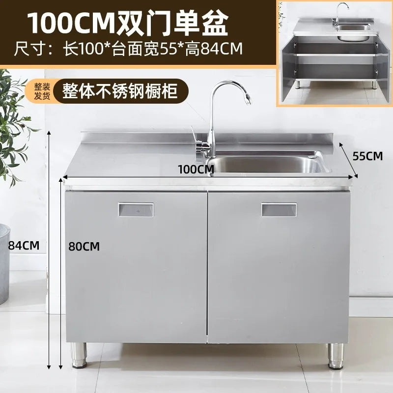 304 stainless steel kitchen cabinets integrated forming countertop thickened storage cupboard