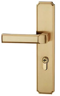 Gold door handle and lock on a white background