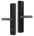 Black digital door handle with keypad on a white background